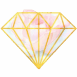 Logotipo La Rosa Cristal. Rosa rosa dentro de un diamante con bordes dorados