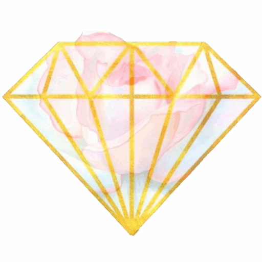 Logotipo La Rosa Cristal. Rosa rosa dentro de un diamante con bordes dorados